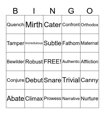 Vocabulary Bingo 1 Bingo Card