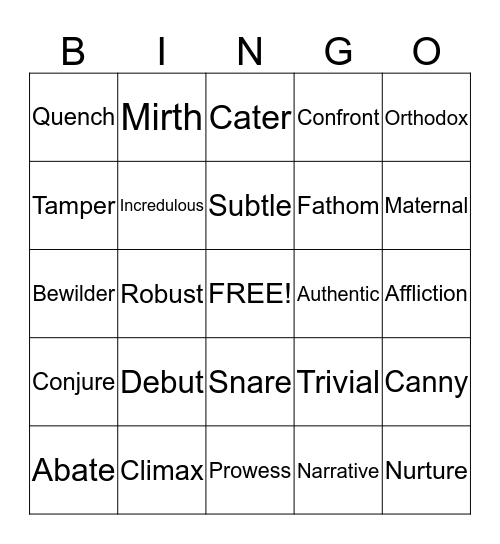 Vocabulary Bingo 1 Bingo Card