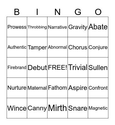 Vocabulary Bingo 1 Bingo Card