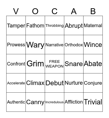 Vocabulary Bingo Card