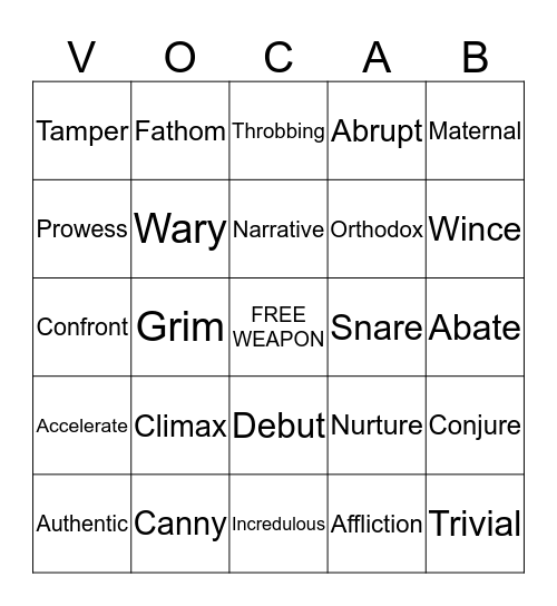 Vocabulary Bingo Card