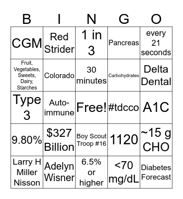 Tour De Cure Colorado BINGO Card