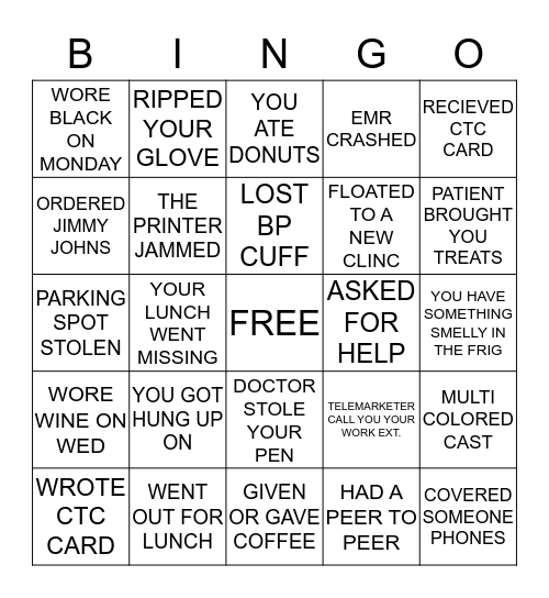 NAO BINGO Card