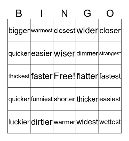 Suffix BINGO! Bingo Card