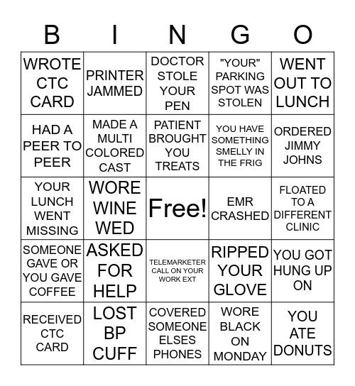 NAO BINGO Card