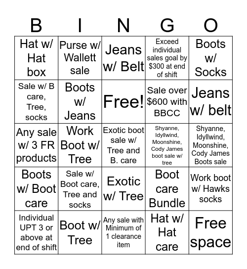 BootBarn Bingo  Bingo Card