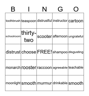 PFR Red Book-Lesson 1 Bingo Card