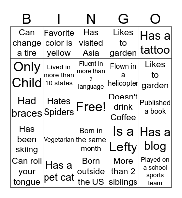 GROW BINGO Card