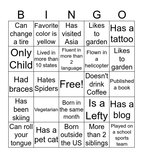 GROW BINGO Card