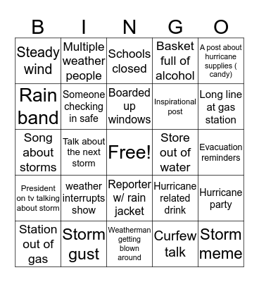 Hurricane Bingo Card