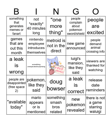 Robin's Low Expectations 9.4.2019 Nintendo Direct Bingo! Bingo Card