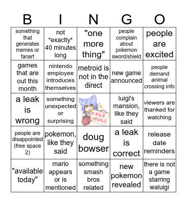 Robin's Low Expectations 9.4.2019 Nintendo Direct Bingo! Bingo Card