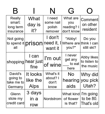 Grandma Bingo Card