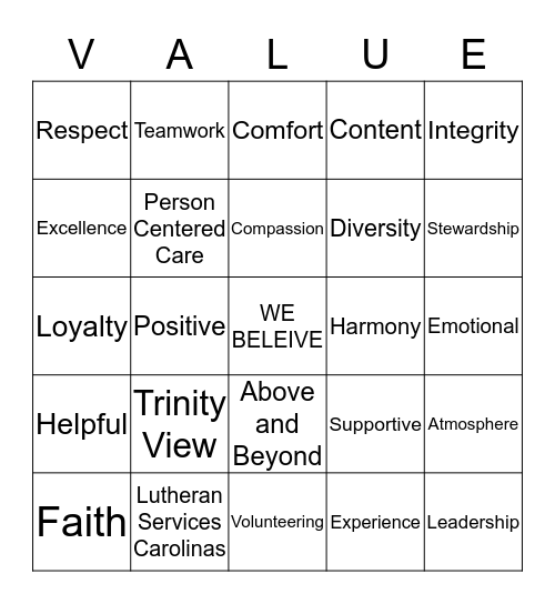 WE BELIEVE  Bingo Card