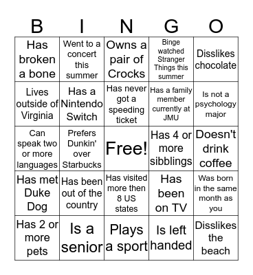 Find Someone Who... Bingo Card