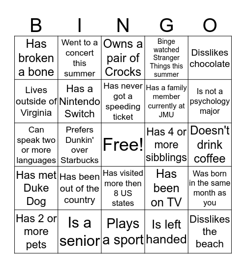 Find Someone Who... Bingo Card