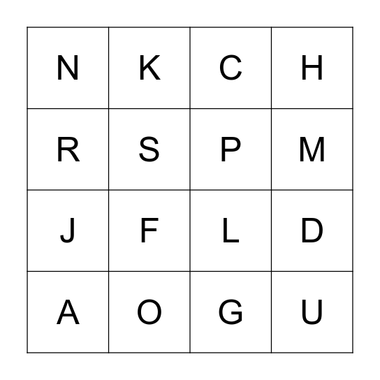 Alphabet Bingo Card