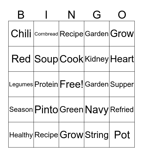 Beans, Beans they're good for your heart! Bingo Card
