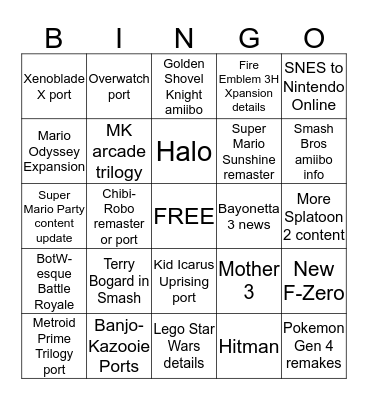 9.4 Nintendo Direct Bingo Card