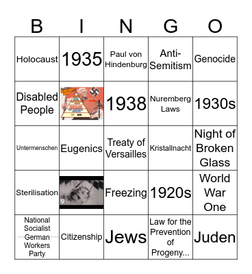 Holocaust Vocabulary Bingo Card