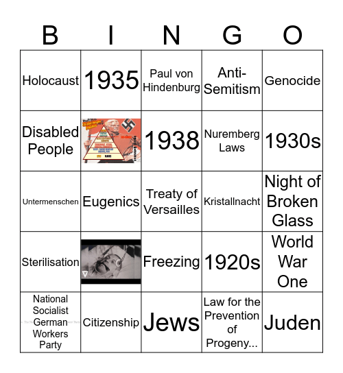 Holocaust Vocabulary Bingo Card