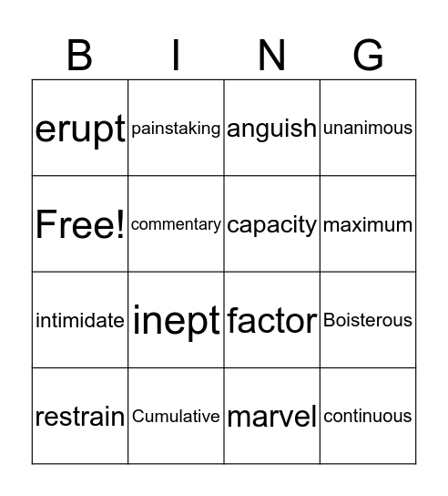 Bottom of the Nineth Bingo Card