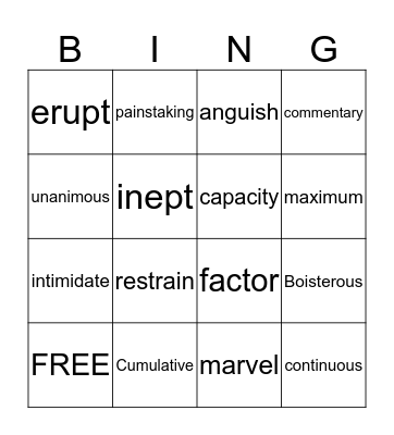 Bottom of the Nineth Bingo Card