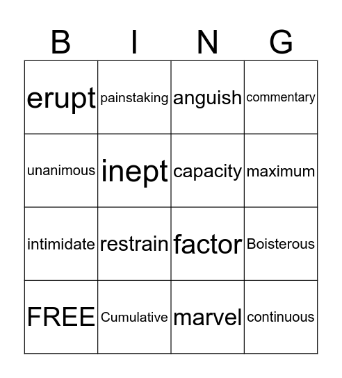 Bottom of the Nineth Bingo Card