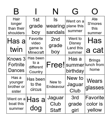 First Day Bingo! Bingo Card