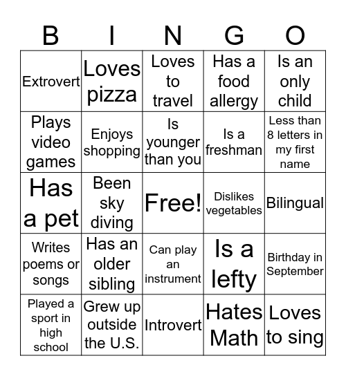 Untitled Bingo Card