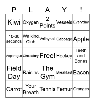 HEALTH AND FITNESS Bingo Card