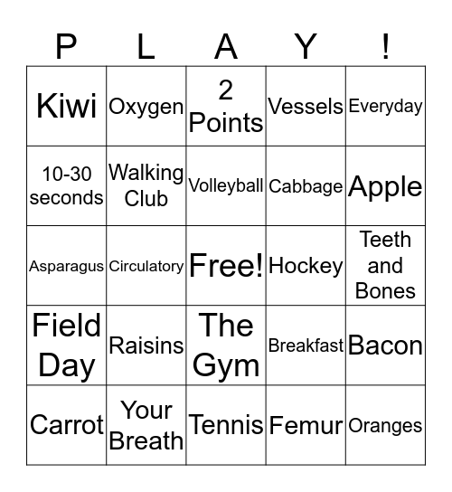 HEALTH AND FITNESS Bingo Card