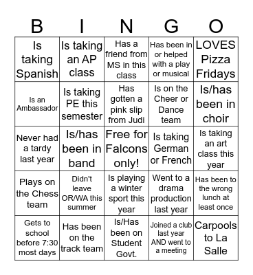 First Day Lasallian Bingo! Bingo Card