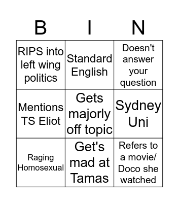 Fox Bingo Card