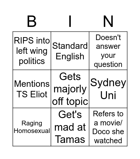 Fox Bingo Card