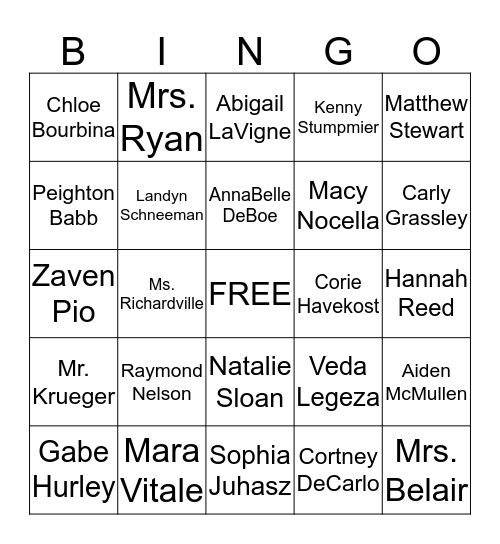 Focus Friends Bingo Card