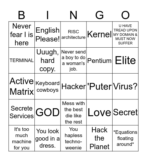 Hackers Bingo Card
