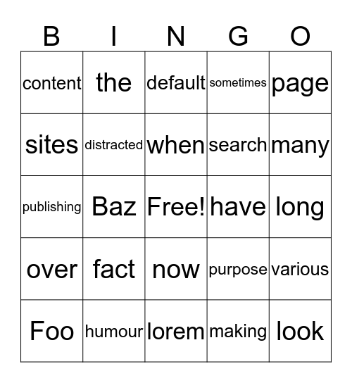 Testing Bingo Card