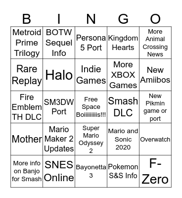 Nintendo Direct 9.4.19 Bingo Card