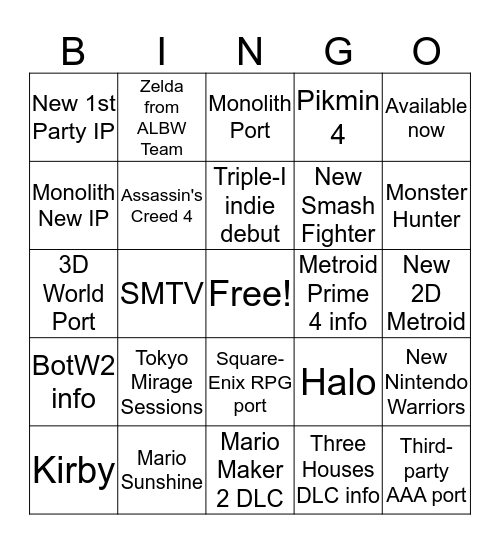 September 2019 Direct Bingo Card