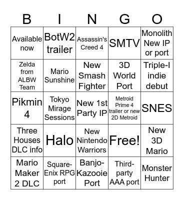 September 2019 Direct Bingo Card