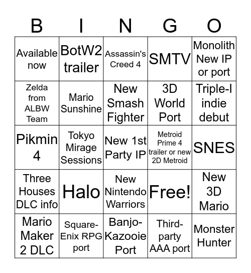 September 2019 Direct Bingo Card