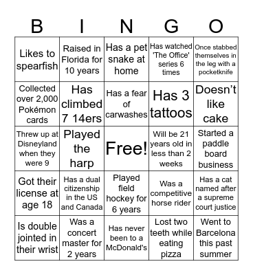 Bonnie Brae 15 FSEM Bingo Card