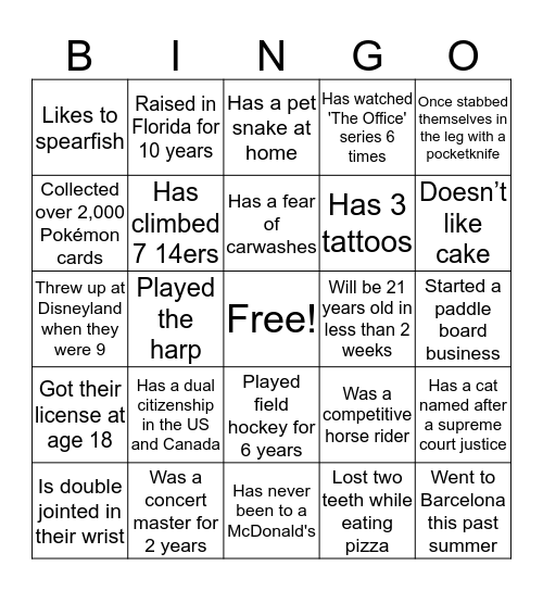 Bonnie Brae 15 FSEM Bingo Card