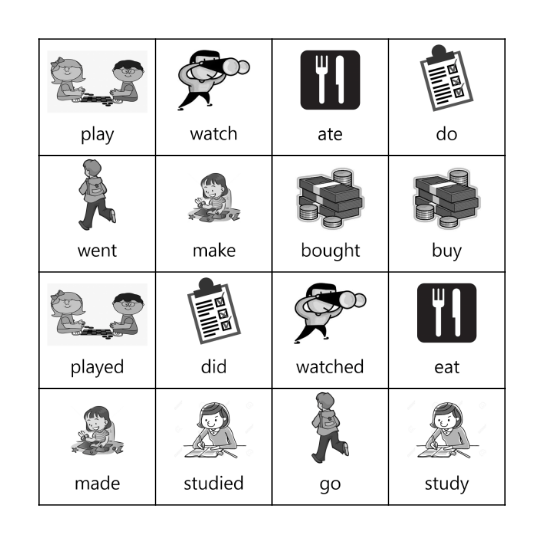 Past Tense Bingo Card