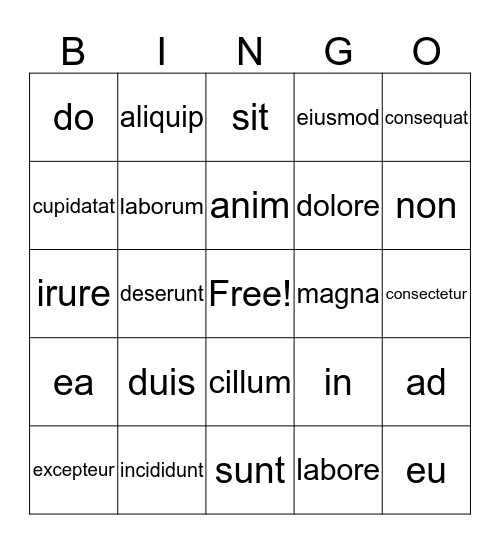 Testing Bingo Card