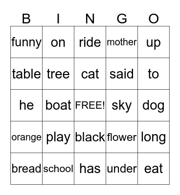 Edmark Bingo (words 36-60) Bingo Card