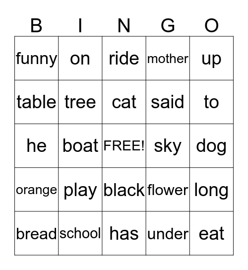 Edmark Bingo (words 36-60) Bingo Card