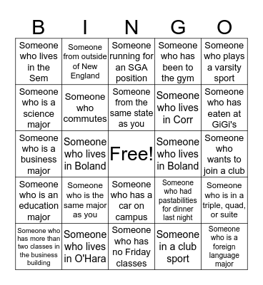 Stonehill Bingo! Bingo Card