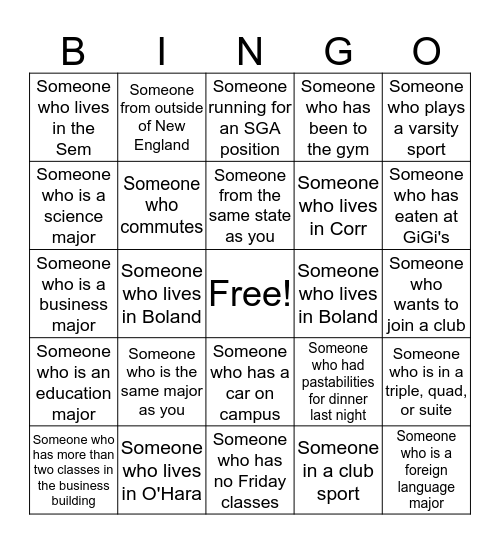 Stonehill Bingo! Bingo Card